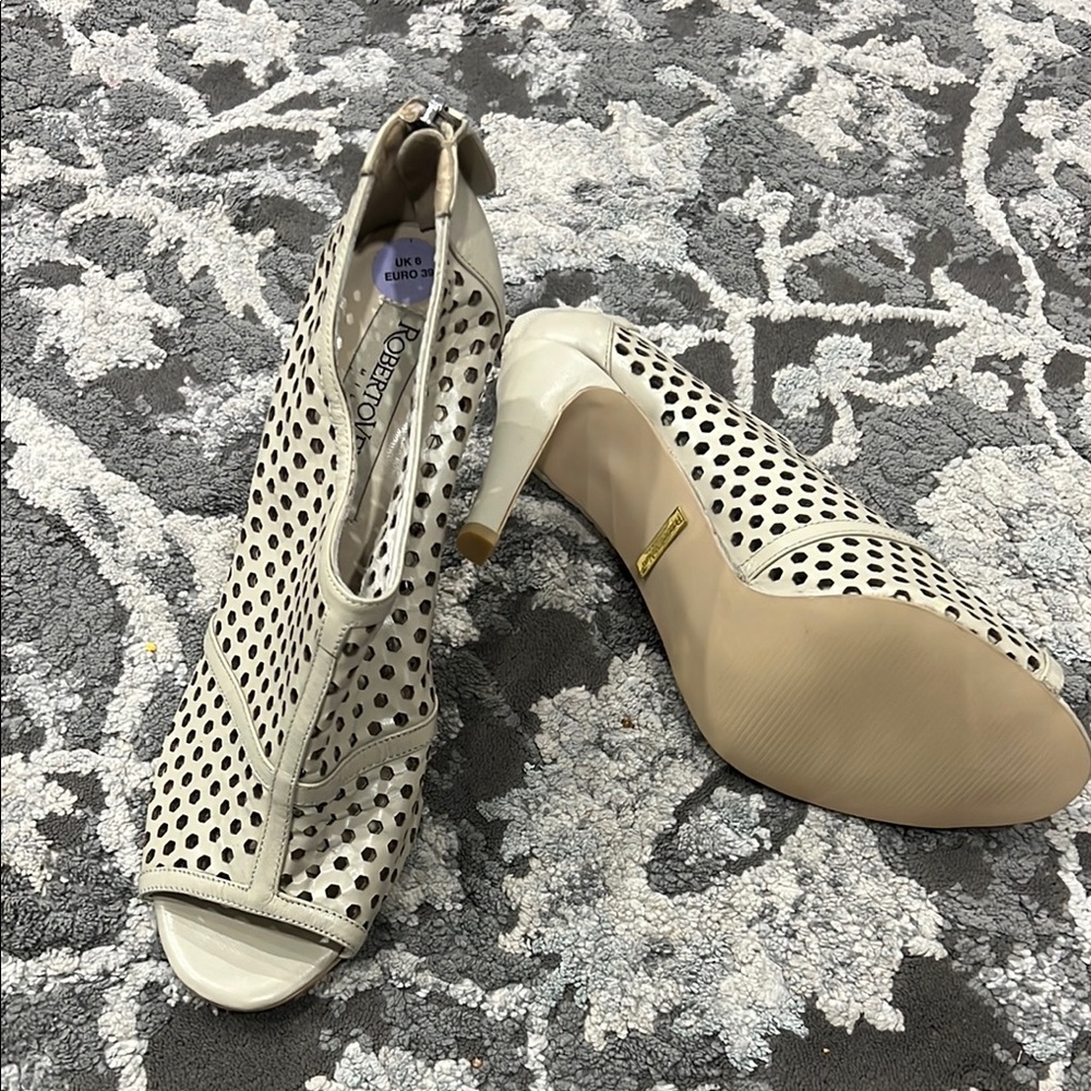 Milano Cream and Black Heels with Geometric Cut-Outs